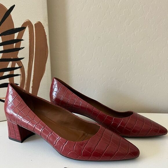Aquatalia Pasha Croc Embossed Pointed Toe Pump Red Size 12‎ - Picture 1 of 9